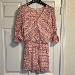 Lovely Day Pink and Orange Patterned Surplice Romper